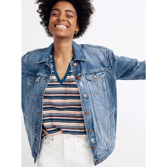 Madewell The Oversized Jean Jacket Wortham Wash  Embroidered Name Anna - Picture 1 of 7